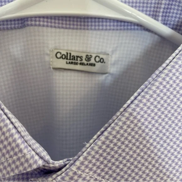 NWOT Collars & Co. Lavender Houndstooth Semi-Spread Collar Relaxed Polo Large - Picture 4 of 6